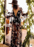 Vestido largo de encaje negro para mujer